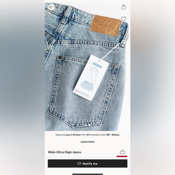 H&M wide ultra high curvy fit jeans. Blue color. Size US 8. Sold out online!!! - Picture 2 of 6